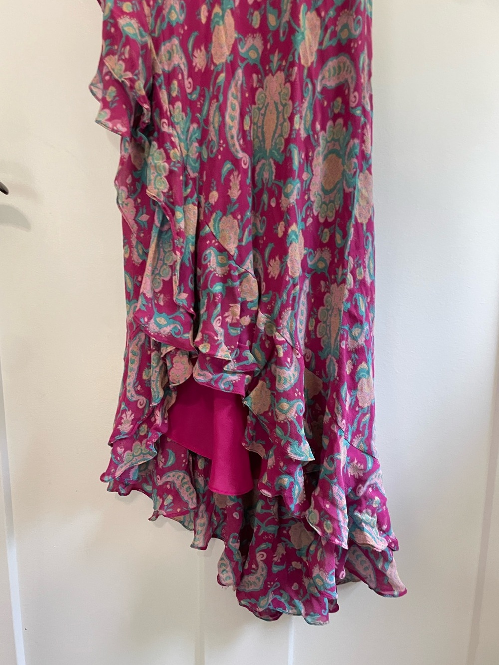 Y2K Ralph Lauren Paisley Silk Chiffon Ruffle Midi Dress Spaghetti Strap - Picture 4 of 12